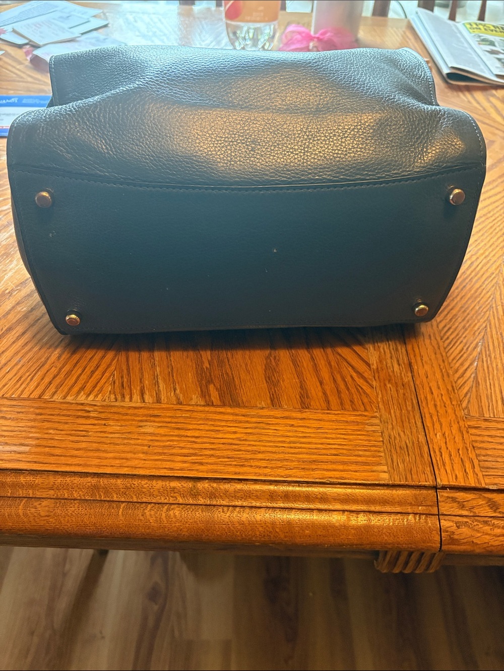 Coach Navy Pebbled Leather Satchel with suede sides and gold Hardware - Picture 3 of 9